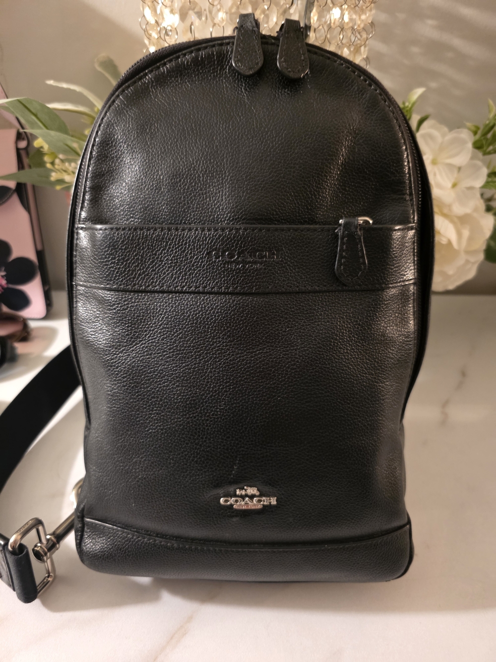 Coach Black Pebbled Leather Crossbody Sling Bag